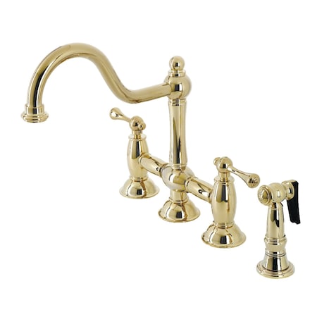 Kingston Brass KS3792BLBS Restoration Bridge Kitchen Faucet W/ Brass Sprayer, Brass KS3792BLBS